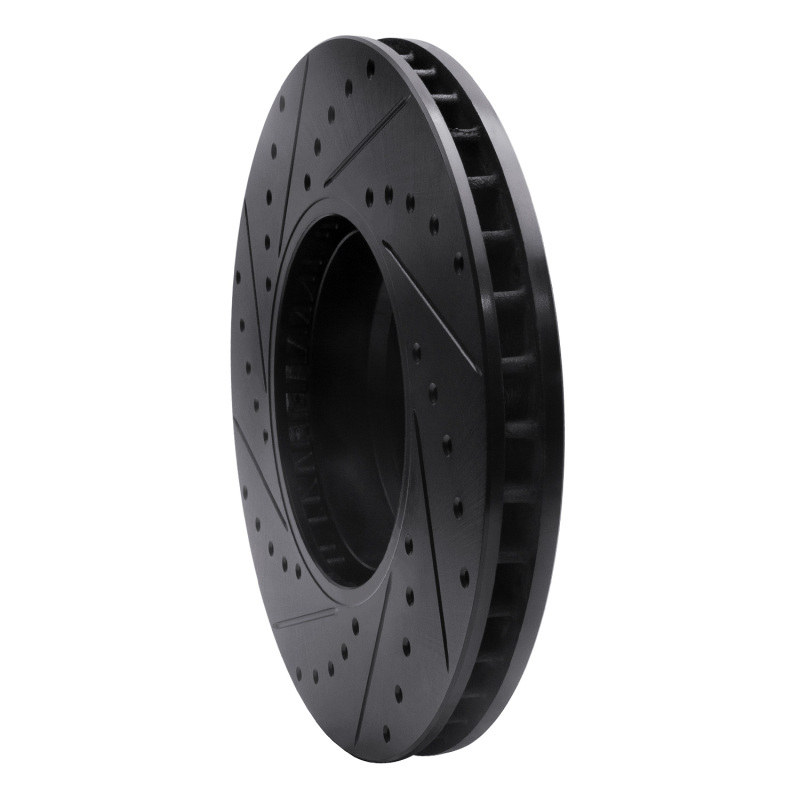 BMW 750IL Brake Rotor (1) - Front Right - R1 Concepts - Drilled & Slotted - Black - `95-`01